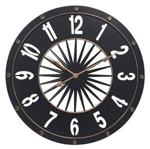 MPM Velké kovové nástěnné hodiny o průměru 60 cm MPM Koin - černozlaté E04.5456.9080