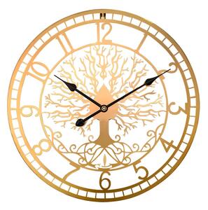 MPM Velké designové kovové nástěnné hodiny o průměru 60 cm MPM Tree of life - zlaté E04.5457.80