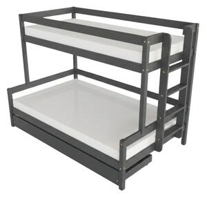Patrová postel LUCKY s bočním žebříkem 90x200, 120x200 cm - Tmavě šedá, Zvolte šuplík: Úložný šuplík, Zvolte stranu: Vpravo