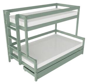 Patrová postel LUCKY s bočním žebříkem 90x200, 120x200 cm - Šalvějová zelená, Zvolte šuplík: Úložný šuplík, Zvolte stranu: Vlevo