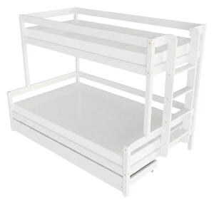 Patrová postel LUCKY s bočním žebříkem 90x200, 120x200 cm - Bílá, Zvolte šuplík: Úložný šuplík, Zvolte stranu: Vpravo
