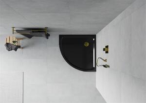 Mexen SLIM - Čtvrtkruhová sprchová vanička 70x70x5cm + zlatý sifon, černá, 41707070G