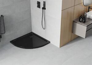 Mexen SLIM - Čtvrtkruhová sprchová vanička 90x90x5cm + černý sifon, černá, 41709090B