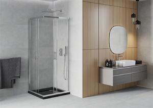 Mexen Rio, čtvercový sprchový kout s posuvnými dveřmi 80 x 80 cm, 5mm čiré sklo, chromový profil + černá sprchová vanička, 860-080-080-01-00-4070