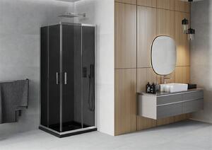 Mexen Rio, čtvercový sprchový kout s posuvnými dveřmi 90 x 90 cm, 5mm šedé sklo, chromový profil + černá sprchová vanička, 860-090-090-01-40-4070