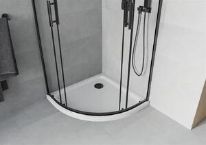 Mexen Rio, čtvrtkruhový sprchový kout s posuvnými dveřmi 90 x 90 cm, 5mm čiré sklo, černý profil + bílá sprchová vanička, 863-090-090-70-00-4110B
