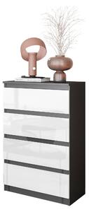 Komoda antracitové barvy/bílá, lesklá, se 4 zásuvkami – Malá komoda do ložnice a obývacího pokoje – Moderní komoda/skříňka – GABRIEL