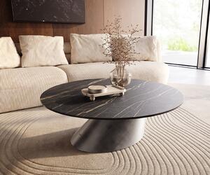 DELIFE Konferenční stolek Edge kulatý 100x100 cm keramika Laminam® Noir Desir hnědá Conis Metallic stříbrná