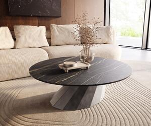 DELIFE Konferenční stolek Edge kulatý 100x100 cm keramika Laminam® Noir Desir hnědá Parabi kovová stříbrná