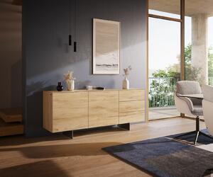 DELIFE Komoda Cuor 180 cm keramika Laminam® Sabbia dubová 2 dvířka 3 zásuvky podnož závěsná nerezová ocel