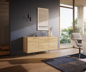 DELIFE Komoda Cuor 150 cm keramika Laminam® Sabbia dubová 3 dvířka podnož závěsná akrylglas