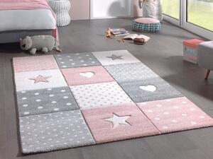 Dětský koberec Diamond Kids 120x170 cm, růžový, hvězdy a srdce