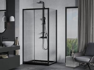 Mexen Apia sprchový kout s posuvnými dveřmi 90 (dveře) x 70 (stěna) cm, 5mm čiré sklo, černý profil + černá sprchová vanička s černým sifonem, 840-090-070-70-00-4070B