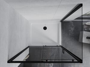 Mexen Apia sprchový kout s posuvnými dveřmi 110 (dveře) x 70 (stěna) cm, 5mm čiré sklo, černý profil + bílá sprchová vanička SLIM, 840-110-070-70-00-4010B