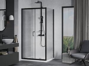 Mexen APIA, sprchový kout s posuvnými dveřmi 120 (dveře) x 70 (stěna) cm, 5mm čiré sklo, černý profil + bílá sprchová vanička, 840-120-070-70-00-4010B