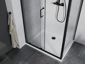 Mexen APIA, sprchový kout s posuvnými dveřmi 120 (dveře) x 90 (stěna) cm, 5mm čiré sklo, černý profil + bílá sprchová vanička, 840-120-090-70-00-4010B