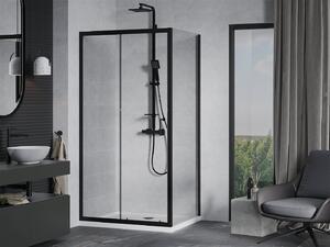 Mexen APIA, sprchový kout s posuvnými dveřmi 120 (dveře) x 90 (stěna) cm, 5mm čiré sklo, černý profil + bílá sprchová vanička, 840-120-090-70-00-4010B