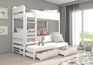 Patrová postel pro 3 děti Krosno, 200x90cm, bílá