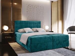 Čalouněná postel boxspring GLORIEN VELVET 140x200 cm tyrkysová Matrace: Matrace Bonell pružinová