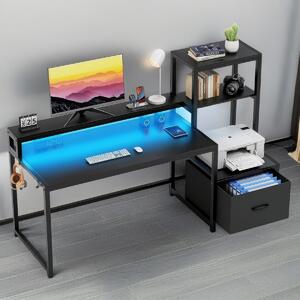 VerDesign FOREST PC stůl s LED osvětlením, černý