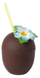 Plastový kelímek na pití ve tvaru kokosu s brčkem