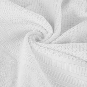 Bavlněný bílý ručník ROSITA s rýžovou strukturou a žakárovou bordurou s geometrickým vzorem Rozměr: 50 x 90 cm