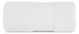 Bavlněný bílý ručník ROSITA s rýžovou strukturou a žakárovou bordurou s geometrickým vzorem Rozměr: 50 x 90 cm