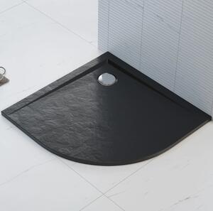Polimat Perrito Black imitace kamene čtvrtkruhová sprchová vanička, litý mramor Rozměr vaničky: 80x80cm