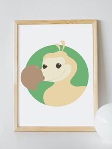 Plakát Dodo (21x30cm) A4, Plakát do dětského pokoje, Plakát se zvířátkem, Ručně kreslený obrázek, Plakát na zeď pokojíčku, Barva: Zelená