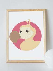 Plakát Dodo (21x30cm) A4, Plakát do dětského pokoje, Plakát se zvířátkem, Ručně kreslený obrázek, Plakát na zeď pokojíčku, Barva: Růžová