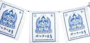 Buddha Chenrezig - Tibetské modlitební vlaječky (praporky) - modro-bílé - 9 vlaječek