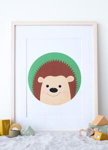 Plakát ježek (21x30cm) A4, Plakát do dětského pokoje, Plakát se zvířátkem, Ručně kreslený obrázek, Plakát na zeď pokojíčku Barva: Mátová