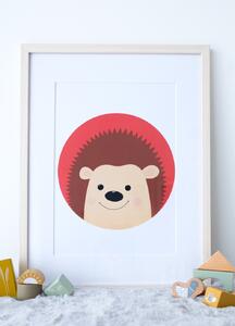 Plakát ježek (21x30cm) A4, Plakát do dětského pokoje, Plakát se zvířátkem, Ručně kreslený obrázek, Plakát na zeď pokojíčku Barva: Mátová
