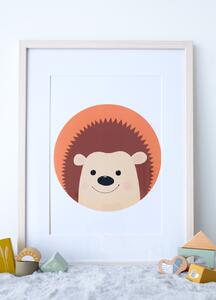 Plakát ježek (21x30cm) A4, Plakát do dětského pokoje, Plakát se zvířátkem, Ručně kreslený obrázek, Plakát na zeď pokojíčku Barva: Oranžová