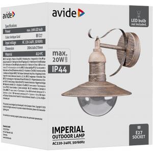 Avide AOLWE27-IMP-AG IMPERIAL - Venkovní nástěnné svítidlo v antické zlaté barvě, 1 x E27, IP44 41721 (Venkovní nástěnná lampa, antická zlatá)