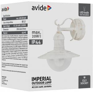 Avide AOLWE27-IMP-AW IMPERIAL - Venkovní nástěnné svítidlo v antické bílé barvě, 1 x E27, IP44 41745 (Venkovní nástěnná lampa, antická bílá)