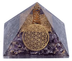 Orgonit - ametyst - pyramida - květ života