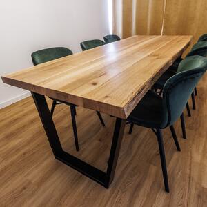 KULHÁNEK Designový stůl s rustikální hranou a zkosenou podnoží Velikost desky: 150x80 cm, Odstín podnože: černá s jemnou strukturou - JS RAL 9005