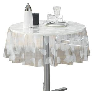 Kulatý průhledný ubrus FEUILLE WHITE, Ø 140 cm, motiv listů