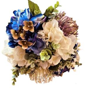 Vazba - kytice - umělé hortenzie - modré a bílé, v. 25cm