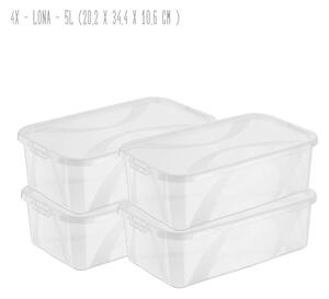 Sada 4 kusů úložný boxů, s víkem, Rotho LONA, 34x20x11 SADA (4 x 5l)