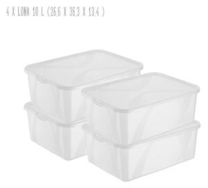 Sada 4 kusů úložných boxů, s víkem, Rotho LONA, 36x27x13 SADA (4 x 10l)