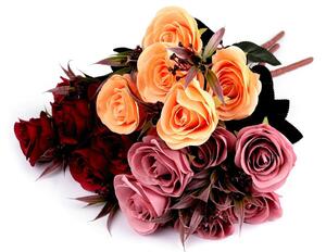 Umělá kytice růže - 3 červená tmavá