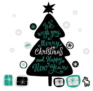 FUGU Samolepka na zeď - Vánoční stromeček Scandi Xmas přemístitelný Barva: černá-pho138, Rozměr: vánoční stromek Scandi 40 x 74 cm + vločky