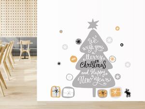 FUGU Samolepka na zeď - Vánoční stromeček Scandi Xmas přemístitelný Barva: černá-pho138, Rozměr: vánoční stromek Scandi 40 x 74 cm + vločky