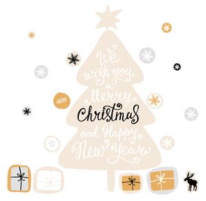 FUGU Samolepka na zeď - Vánoční stromeček Scandi Xmas přemístitelný Barva: šedá - pho138, Rozměr: vánoční stromek Scandi 40 x 74 cm + vločky
