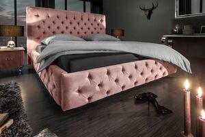 Starorůžová sametová postel Frape, 160x200 cm