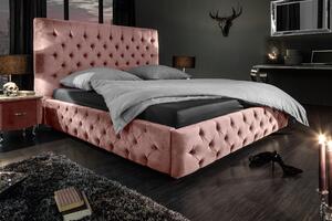 Starorůžová sametová postel Frape, 160x200 cm