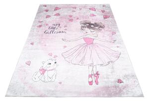 Chemex Dětský koberec Emma Kids - baletka a kočička - růžový Rozměr koberce: 120x170 cm