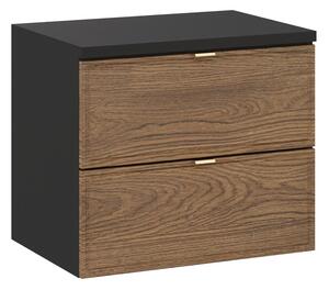 Comad Závěsná skříňka pod umyvadlo Talia Casella s deskou 60 cm černý mat/dub casella